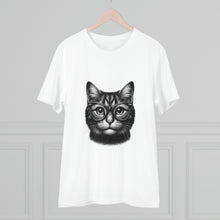 Load the image into the Gallery viewer, Chic Cat in Glasses T-Shirt | Unisex Black &amp; White Cotton Tee
