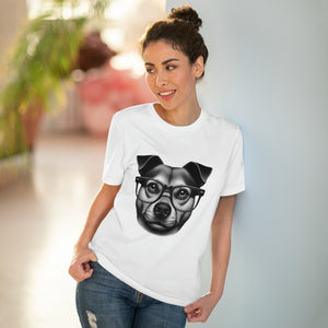 Sophisticated Dog with Glasses T-Shirt | Unisex Black & White Cotton Tee