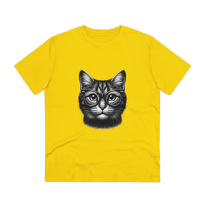 Chic Cat in Glasses T-Shirt | Unisex Black & White Cotton Tee