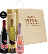 Load the image into the Gallery viewer, 3 Bottles Hello Kitty Wine & Personalise your own Wine Box