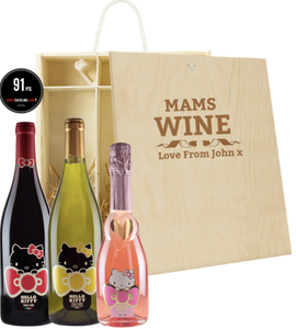 3 Bottles Hello Kitty Wine & Personalise your own Wine Box