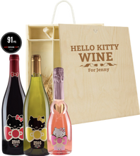 Load the image into the Gallery viewer, 3 Bottles Hello Kitty Wine & Personalise your own Wine Box