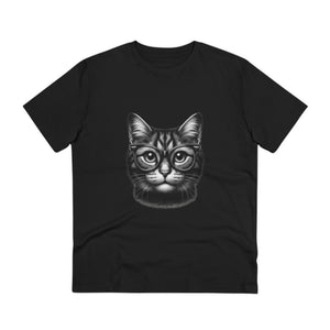 Chic Cat in Glasses T-Shirt | Unisex Black & White Cotton Tee