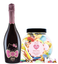 Load the image into the Gallery viewer, 1 Bottle Hello Kitty Wine of your choice & Personalise your own Love Heart Sweet Jar