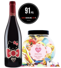 Load the image into the Gallery viewer, 1 Bottle Hello Kitty Wine of your choice & Personalise your own Love Heart Sweet Jar