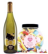 Load the image into the Gallery viewer, 1 Bottle Hello Kitty Wine of your choice & Personalise your own Love Heart Sweet Jar