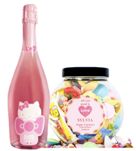 Load the image into the Gallery viewer, 1 Bottle Hello Kitty Wine of your choice & Personalise your own Love Heart Sweet Jar