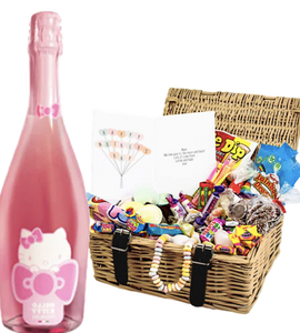Hello Kitty Wine & Personalised Retro Sweet Hamper "Mothers Day"