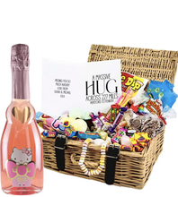 Load the image into the Gallery viewer, Hello Kitty Wine & Personalised Retro Sweet Hamper "HUG"