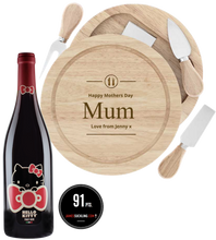 Load the image into the Gallery viewer, Hello Kitty Wine & Personalised Round Cheese Board Set