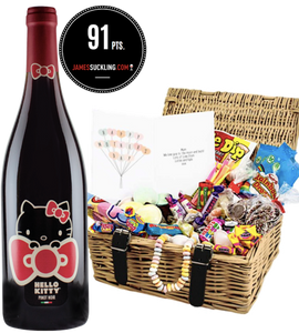 Hello Kitty Wine & Personalised Retro Sweet Hamper "Mothers Day"