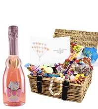 Load the image into the Gallery viewer, Hello Kitty Wine &amp; Personalised Retro Sweet Hamper &quot;Mothers Day&quot;
