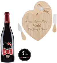 Load the image into the Gallery viewer, Hello Kitty Wine & Personalised Heart Cheese Board Set