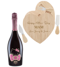 Load the image into the Gallery viewer, Hello Kitty Wine & Personalised Heart Cheese Board Set