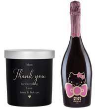 Load the image into the Gallery viewer, Hello Kitty Wine &amp; Personalised scented candle Black base
