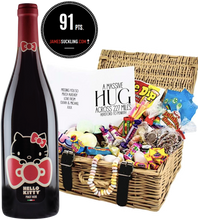 Load the image into the Gallery viewer, Hello Kitty Wine & Personalised Retro Sweet Hamper "HUG"