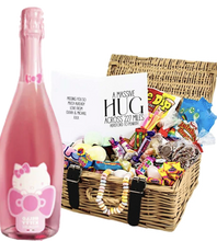 Load the image into the Gallery viewer, Hello Kitty Wine &amp; Personalised Retro Sweet Hamper &quot;HUG&quot;
