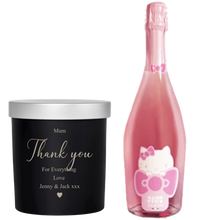 Load the image into the Gallery viewer, Hello Kitty Wine & Personalised scented candle Black base