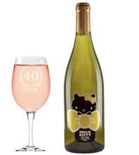 Load the image into the Gallery viewer, Hello Kitty Wine & Personalised Wine Glass Age and Name