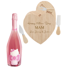 Load the image into the Gallery viewer, Hello Kitty Wine & Personalised Heart Cheese Board Set