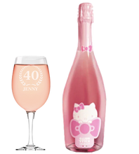 Load the image into the Gallery viewer, Hello Kitty Wine & Personalised Wine Glass Age and Name