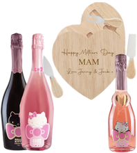 Load the image into the Gallery viewer, Hello Kitty Wine & Personalised Heart Cheese Board Set