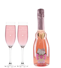 Load the image into the Gallery viewer, Hello Kitty Spumantè &amp; 2 Personalised Heart Flutes
