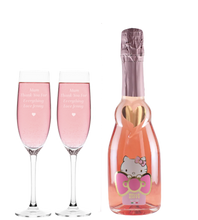 Load the image into the Gallery viewer, Hello Kitty Spumantè & 2 Personalised Heart Flutes