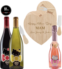 Load the image into the Gallery viewer, Hello Kitty Wine & Personalised Heart Cheese Board Set
