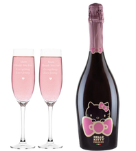 Load the image into the Gallery viewer, Hello Kitty Spumantè & 2 Personalised Heart Flutes