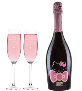 Hello Kitty Spumantè & 2 Personalised Heart Flutes