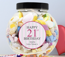 Load the image into the Gallery viewer, 1 Bottle Hello Kitty Wine of your choice & Personalise your Retro Sweets - PINK BIRTHDAY JAR