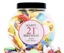 Load the image into the Gallery viewer, 1 Bottle Hello Kitty Wine of your choice & Personalise your Retro Sweets - PINK BIRTHDAY JAR