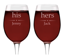 Load the image into the Gallery viewer, Hello Kitty Wine & 2 Personalised His and Hers Wine Glasses
