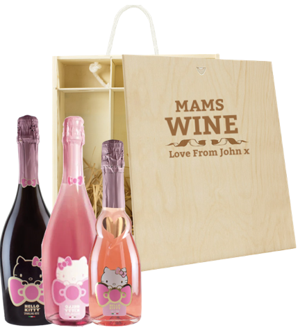 3 Bottles Hello Kitty Sparkling Wine & Personalise your own Wine Box