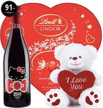 Load the image into the Gallery viewer, Hello Kitty Pinot Noir Chocolates and I love you bear