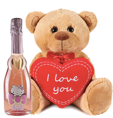 Hello Kitty Sweet Pink Spumante Rosè teddy bear holding a heart with 