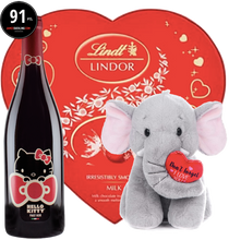 Load the image into the Gallery viewer, Hello Kitty Pinot Noir Soft Elephant with Red Heart "Don't Forget I Love You"