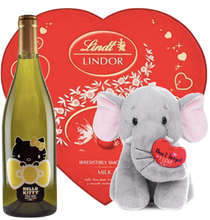 Load the image into the Gallery viewer, Hello Kitty "Pinot Noir Vinif. Bianco" Soft elephant with red heart "don't forget I love you"
